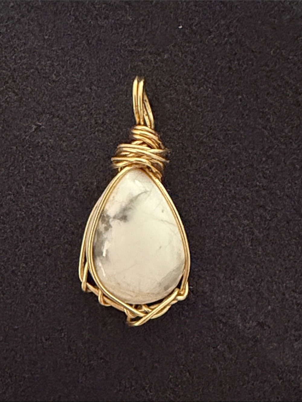 Gold Wire-Wrapped Howlite Teardrop Pendant